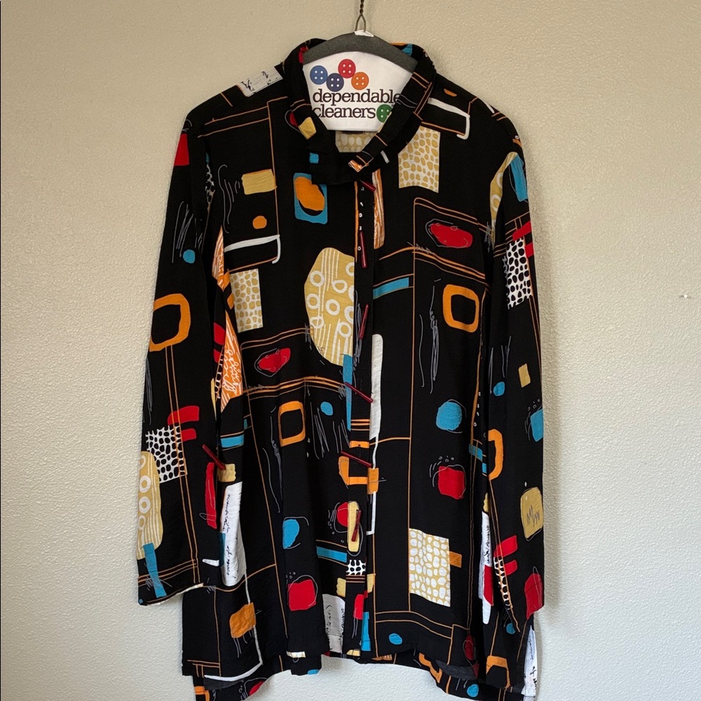 Ali Miles Black Multicolor Button Down Shirt